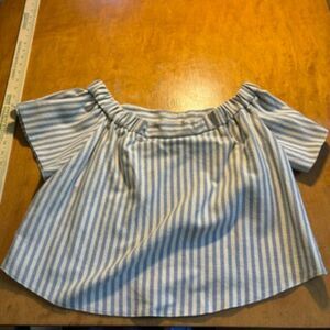 Farrow Womens striped off the shoulder cropped shirt size medium blue and white